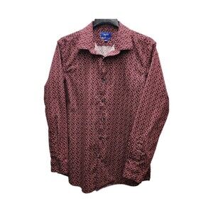 Apt 9 Premier Flex Slim Fit Mens 17 34-35 Button Up Shirt Burgundy Floral Casual